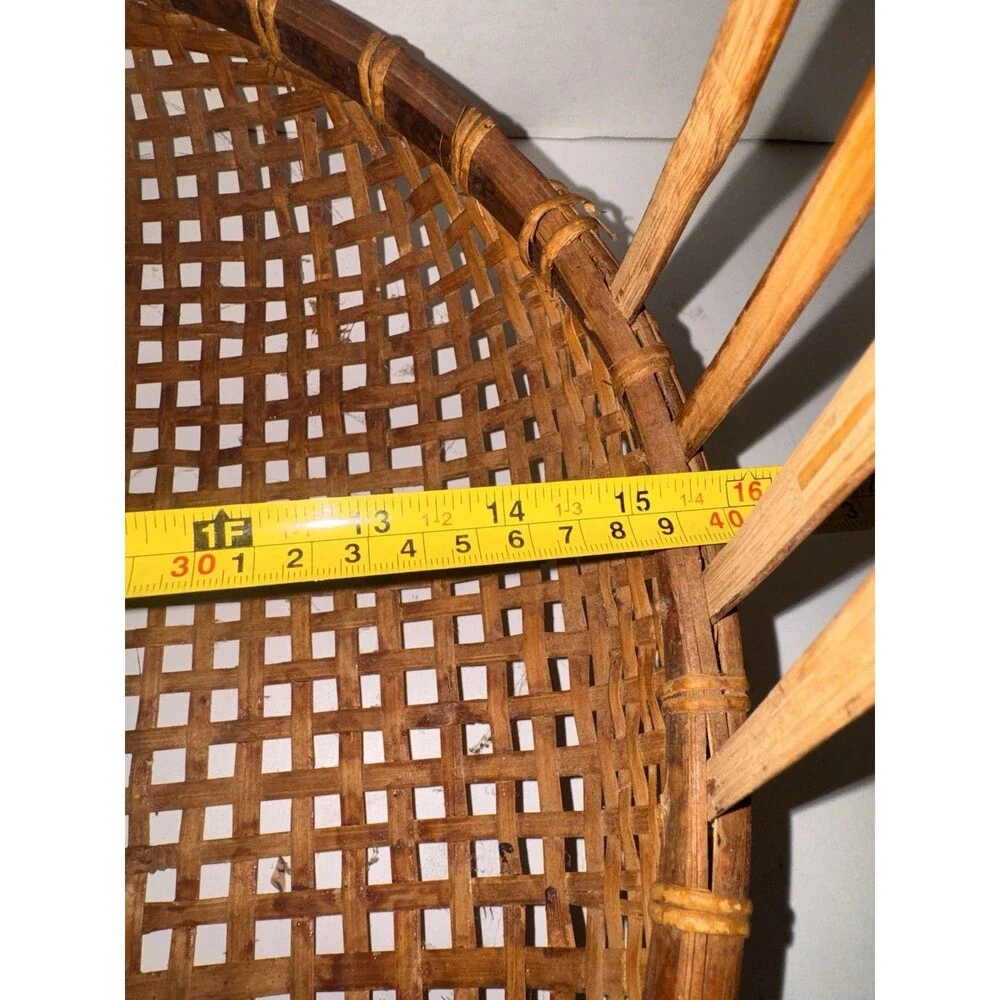 Vintage Handwoven Reed Appalachian Basket Open Lattice Weave Double Handle 16”